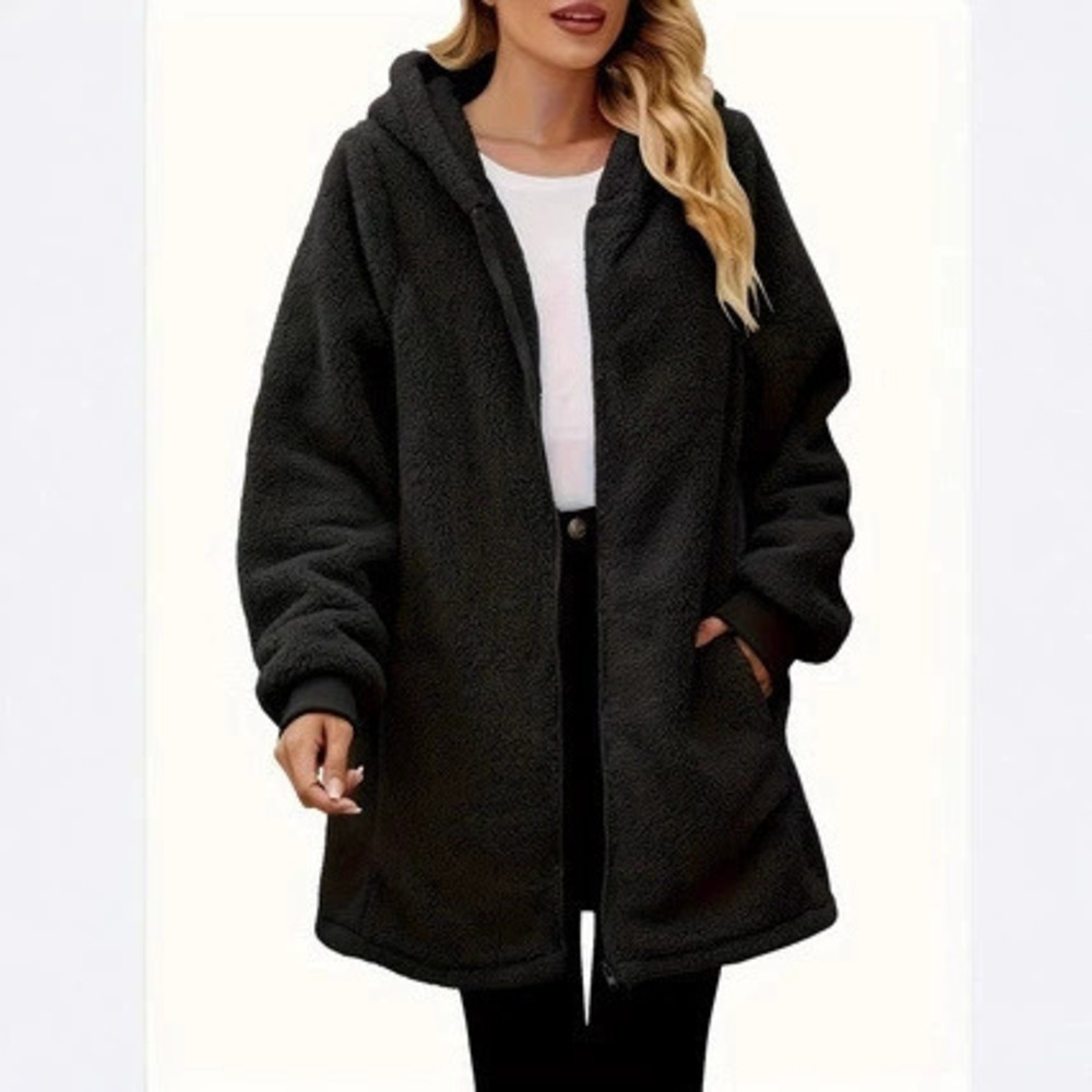 Forever 21 Fall Winter Hooded Long-Sleeve Fleece Zip Cardigan